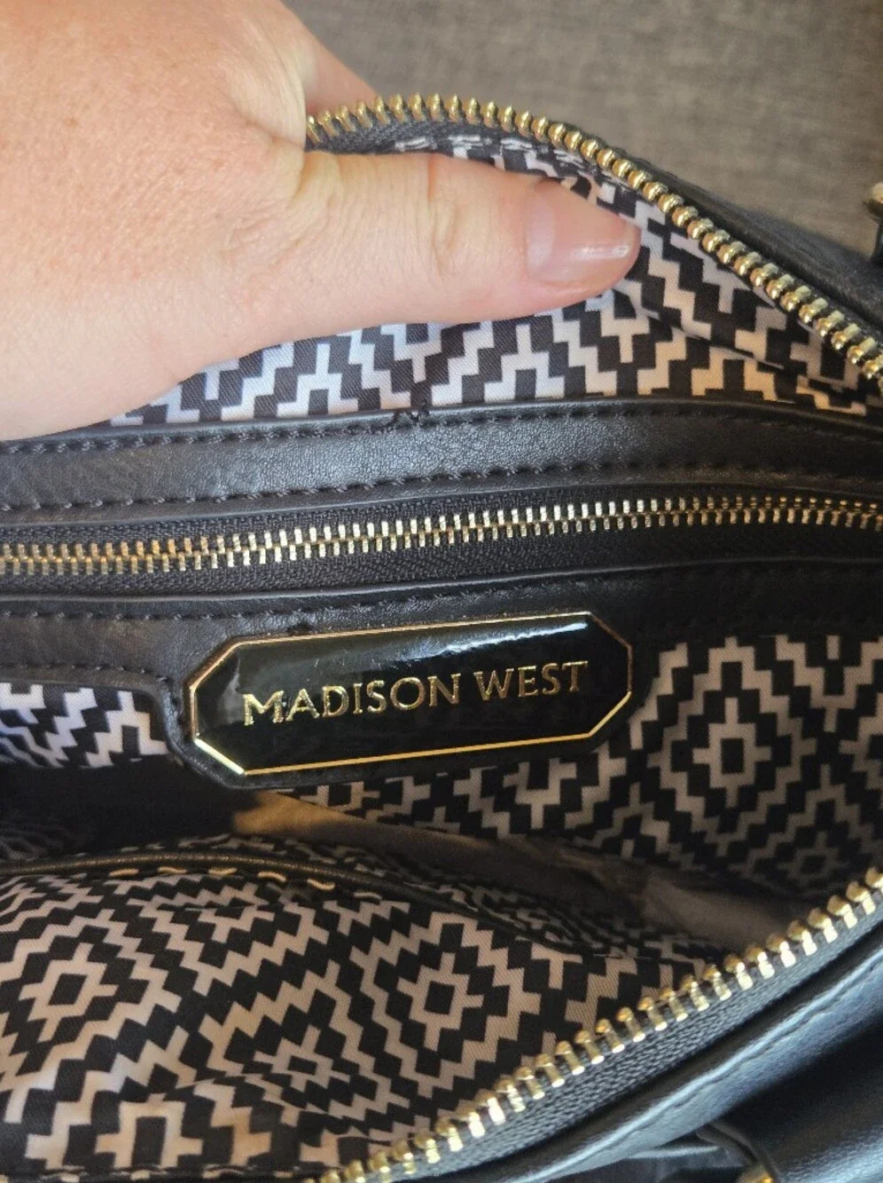 Madison West Ashely Saddle Black Tote Boho Handbag Purse Black